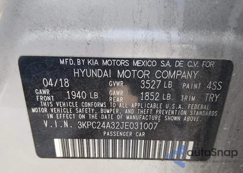 2018 Hyundai Accent Sel from USA, damaged, VIN 3KPC24A32JE031007